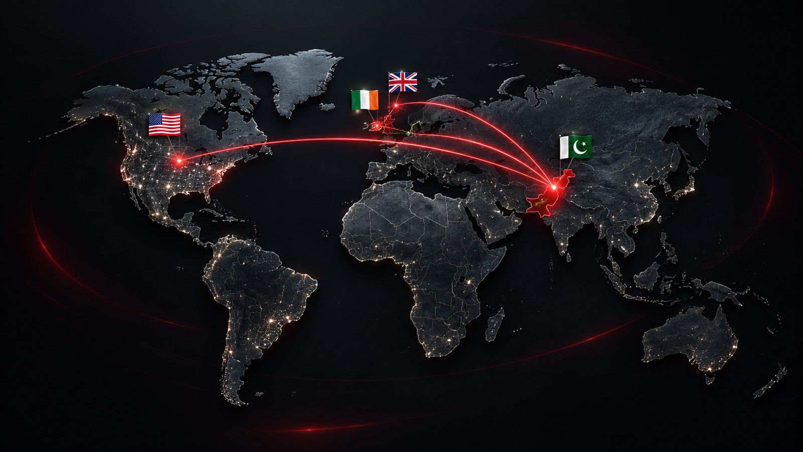 Global delivery connections between the United States, United Kingdom, Ireland and Pakistan